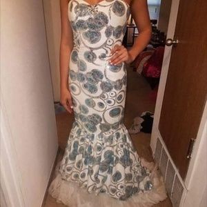 Jovani Blue and White Mermaid gown